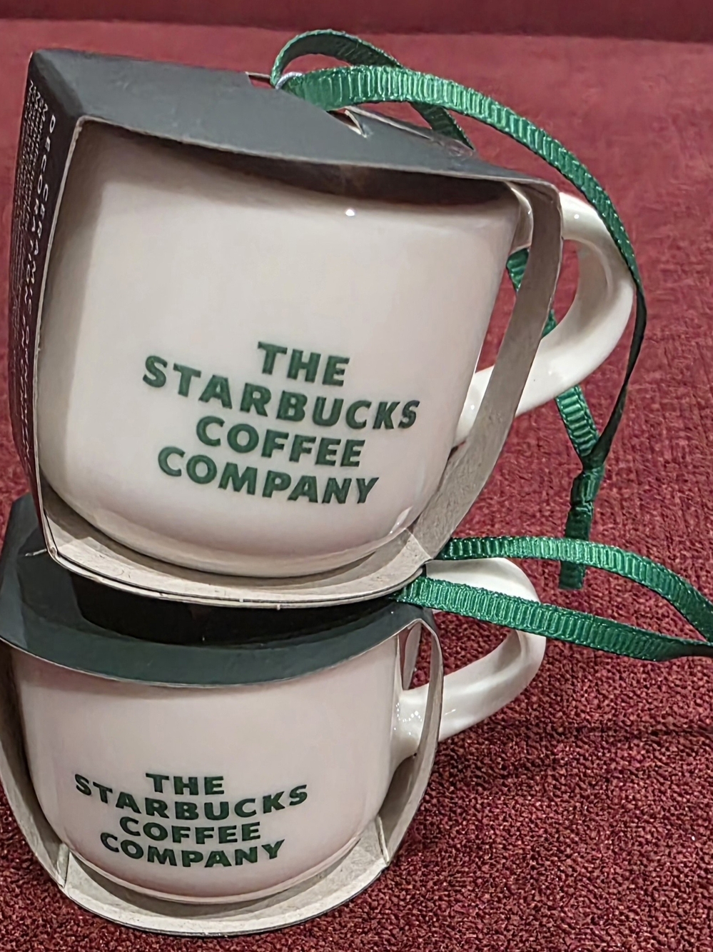 (2) Starbucks White Ceramic Coffee Mug Ornament The Starbucks Coffee